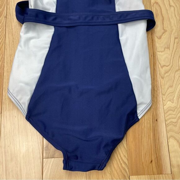Blue & White Color Block One Piece Swimsuit Bathing Suit Molded Underwire Sz L - Picture 10 of 15